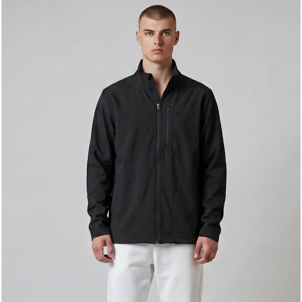Hurley Mens Exist Crossover Lightweight Jacket Size L Solid Black Full Zip